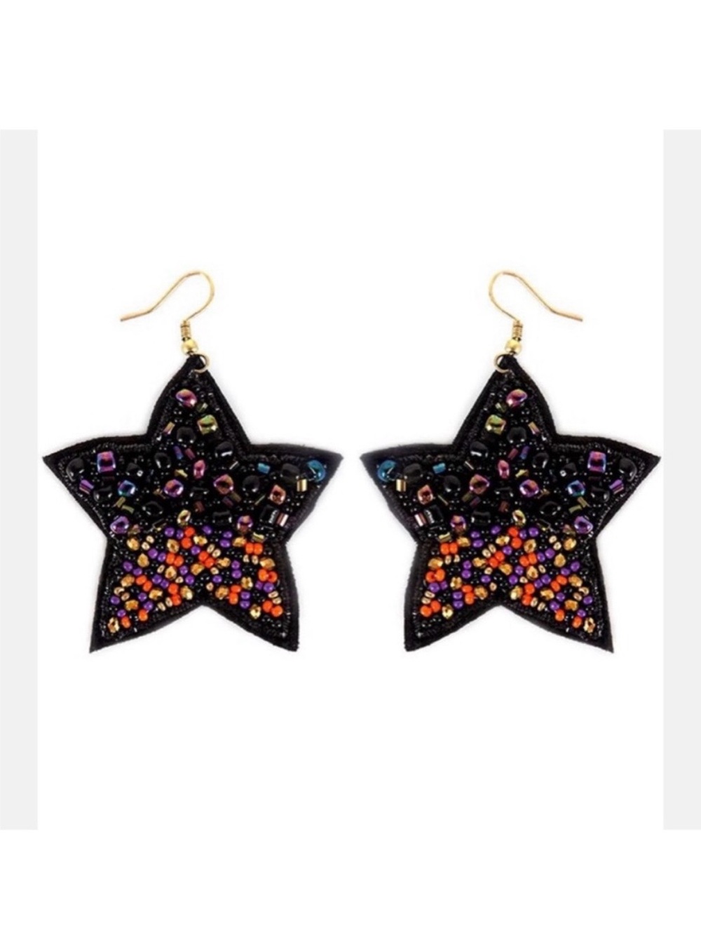 Black and Orange Beaded Star Statement Earrings